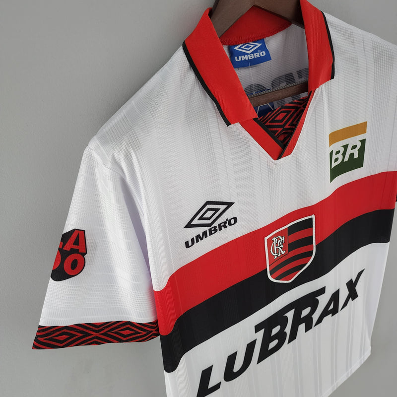 camisa-flamengo-I-titular-1995-umbro-gola-polo-lubrax-branco-vermelho-preto-manga-curta