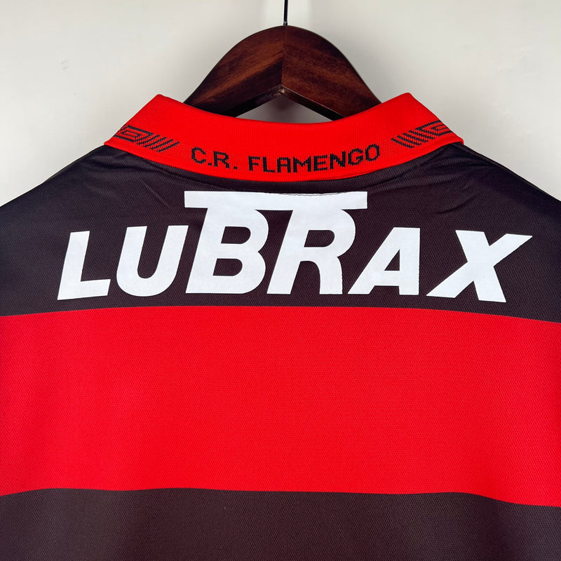 camisa-mengo-titular-retrô-I-1990-vermelho-preto-gola-polo-lubrax-bordado-costas