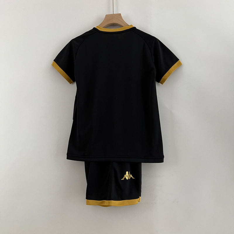 conjunto-infantil-venezia-titular-home-23-24-preto-dourado-kit-infantil-botão-torcedor-shorts-camiseta-futebol