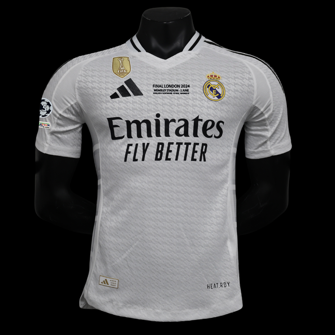 Camisa Real Madrid Kylian Mbappé Home 2024/2025 Versão Jogador - Adidas Campeão Champions - Branca - Lançamento