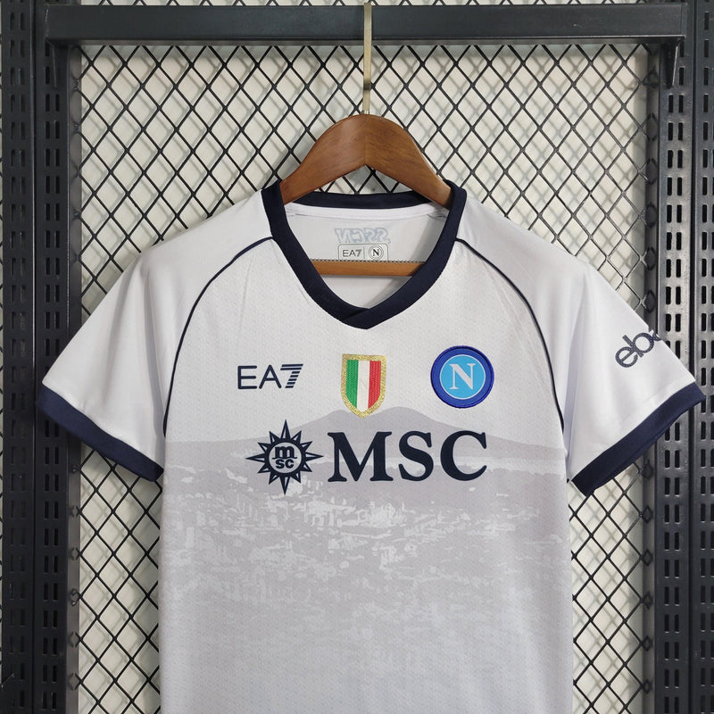 Conjunto Infantil Napoli Away Branco e Azul EA7 2023/24