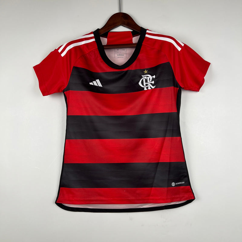 Camisa Flamengo Feminina Home Adidas 23/24 - Versão Torcedor Vermelho, Preto e Branco