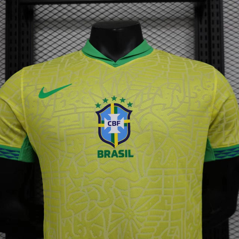 Camisa Brasil Seleção Brasileira I 24/25 - Versão Jogador Amarela, Branco/Prateado, Verde Nike