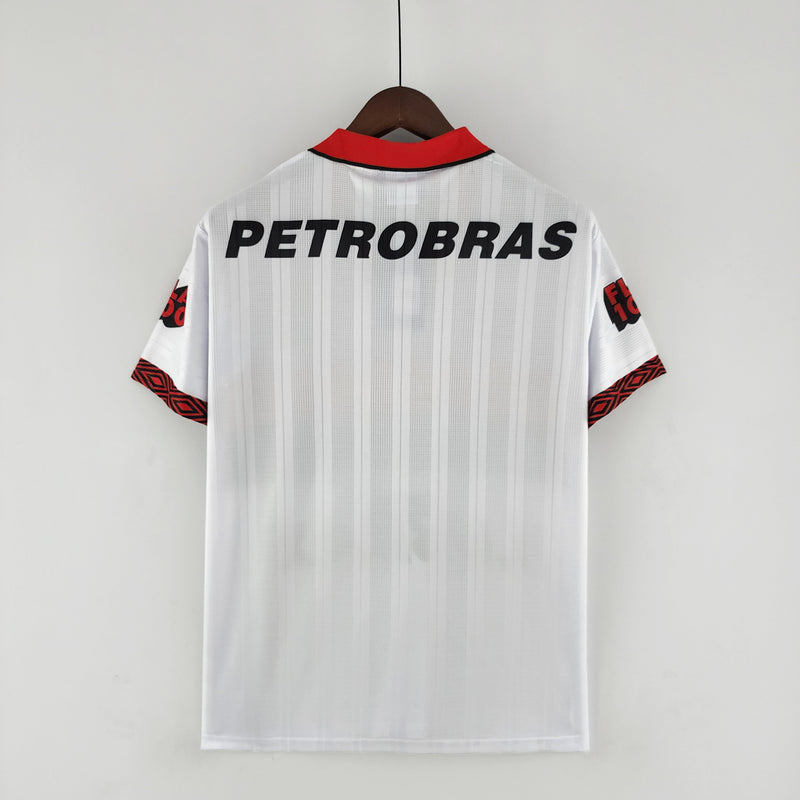 camisa-flamengo-I-titular-1995-umbro-gola-polo-lubrax-branco-vermelho-preto-manga-curta-costas