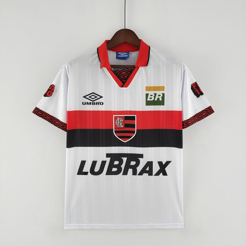 camisa-flamengo-I-titular-1995-umbro-gola-polo-lubrax-branco-vermelho-preto-manga-curta