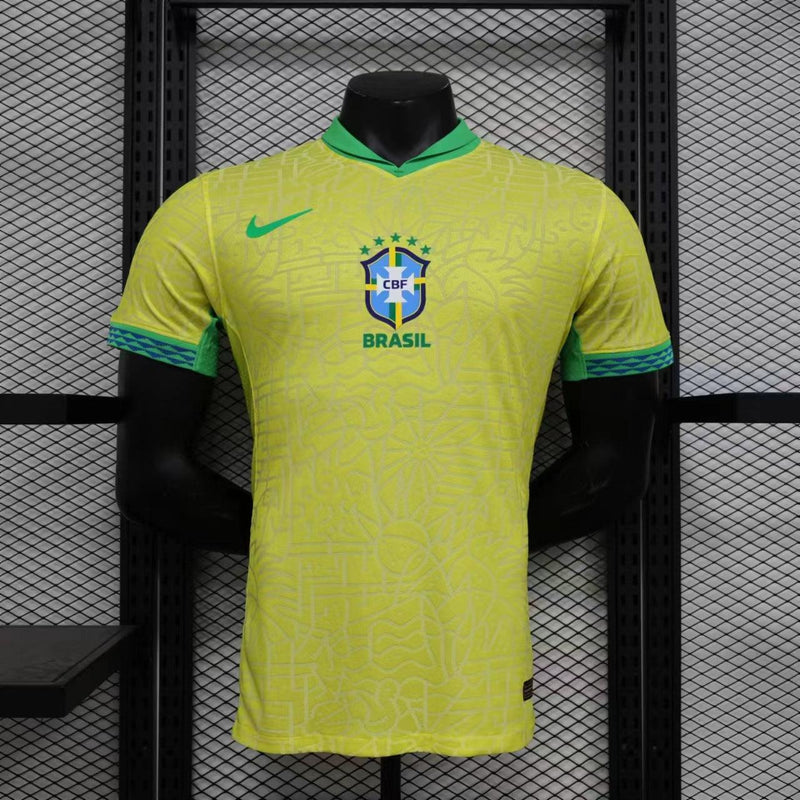 Camisa Brasil Seleção Brasileira I 24/25 - Versão Jogador Amarela, Branco/Prateado, Verde Nike