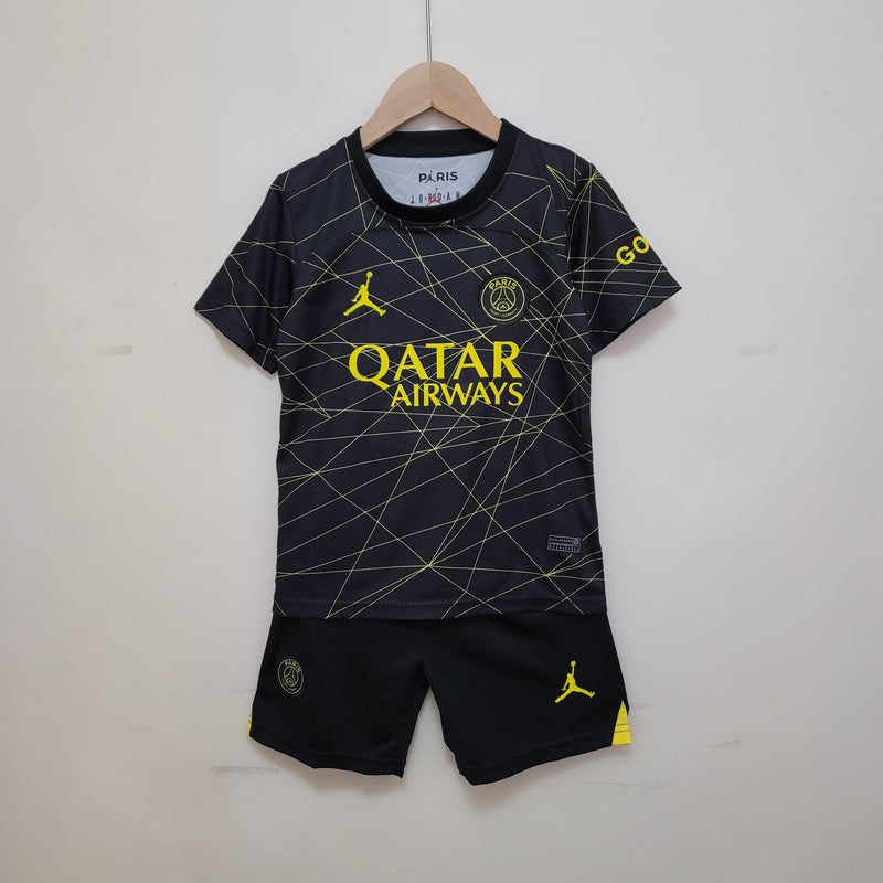 Kit Infantil Futebol Paris Saint Germain IIII PSG Uniforme 4 23/24