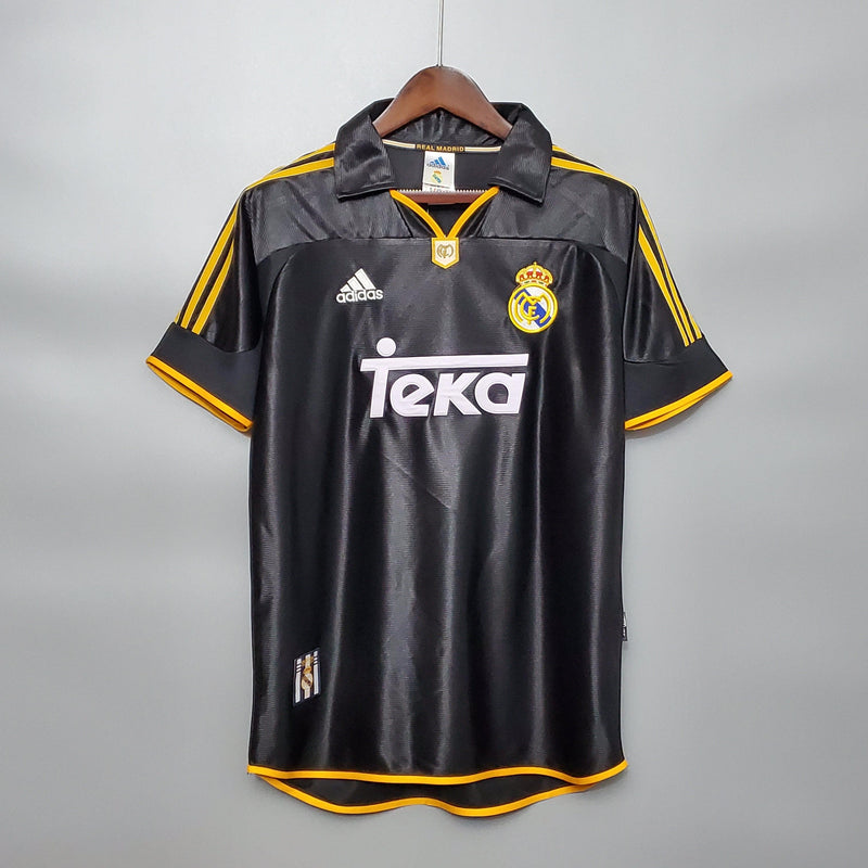 camisa-real-madrid-reserva-II-away-preto-gola-polo-amarelo-bordado-retrô-listrar-amarelo-adidas-roberto-carlos-seedorf