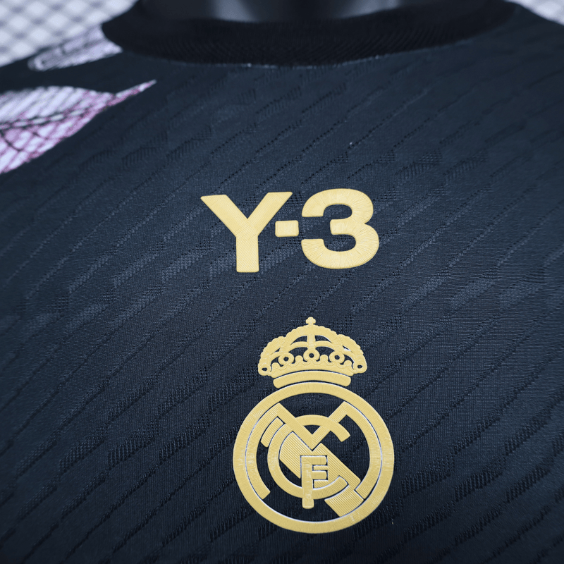 Camisa Real Madrid Y3 2024/2025 Versão Jogador Preto Rosa Amarelo Roxo Flor - Edição Concept - Adidas Y3