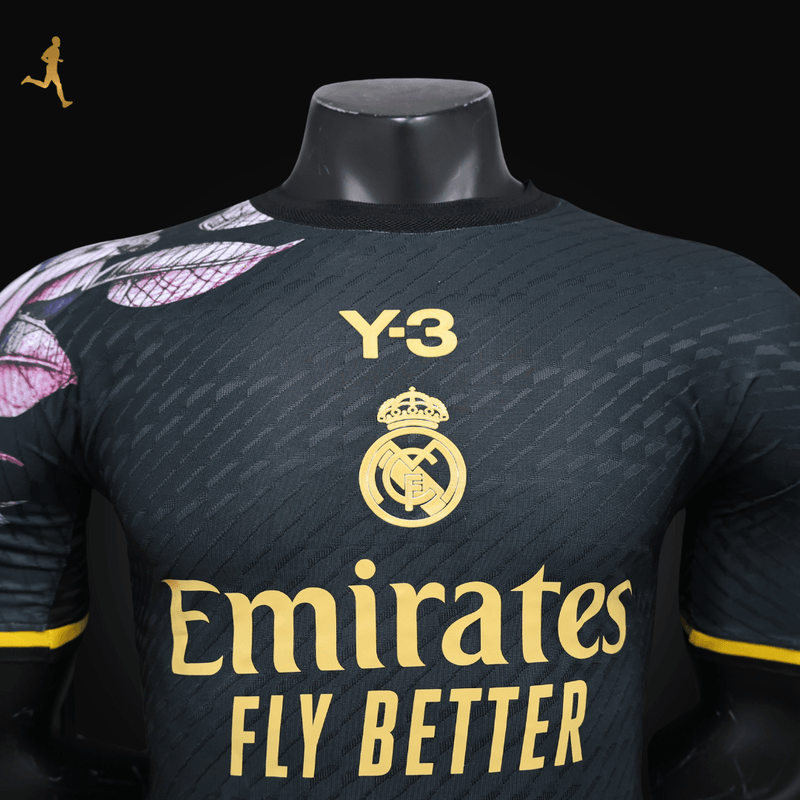 Camisa Real Madrid Y3 2024/2025 Versão Jogador Preto Rosa Amarelo Roxo Flor - Edição Concept - Adidas Y3