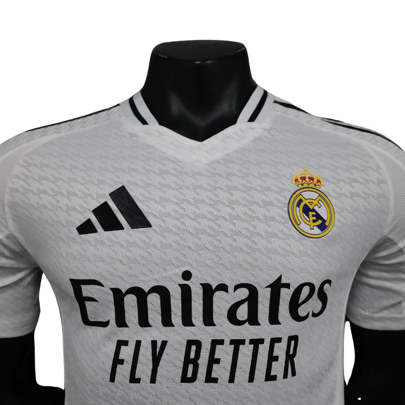 Camisa Titular Real Madrid Home 24/25 Versão Jogador/ Versão Torcedor Branco Preto - Edição 24/25 Vini Jr Kyllian Mbappé Endrick - Adidas