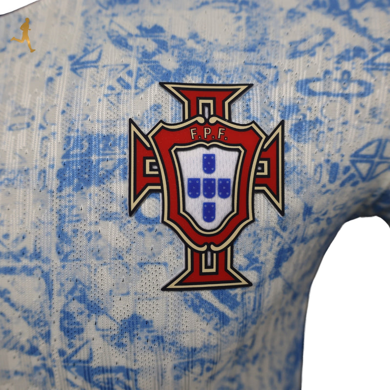 Camisa Portugal II Away 24/25 Azulejos Branco Azul - Camisa de Time Versão Jogador