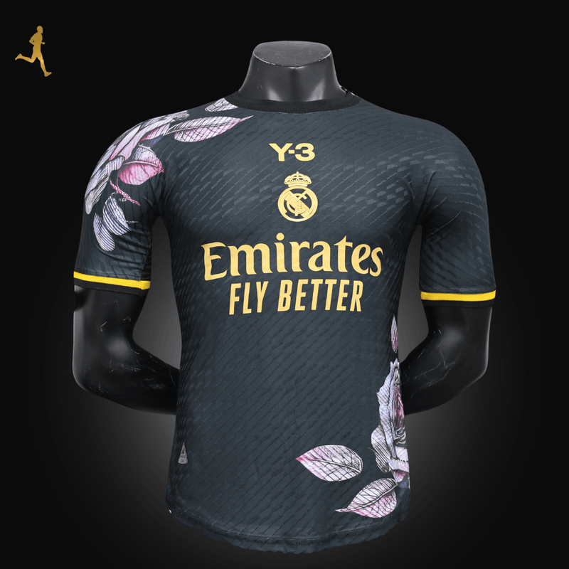 Camisa Real Madrid Y3 2024/2025 Versão Jogador Preto Rosa Amarelo Roxo Flor - Edição Concept - Adidas Y3