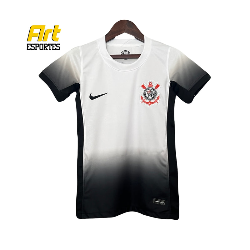 Camisa Feminina Corinthians I Nike 24/25 - Versão Torcedor Preto e Branco Degradê