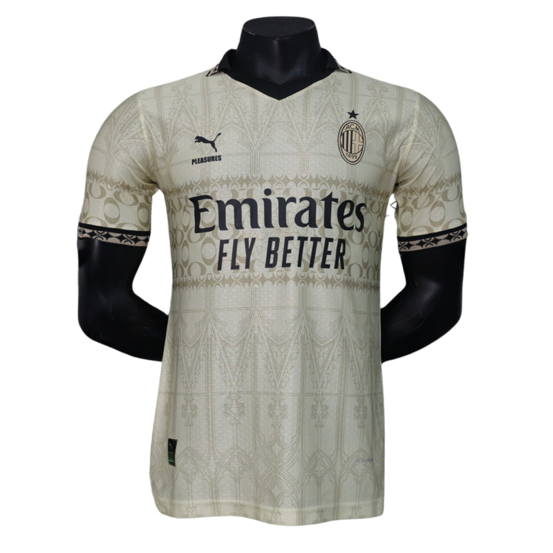 camisa-acmilan-IV-away-versão-jogador-offwhite-pleasueres-23-24-manga-curta-silk-emborrachado