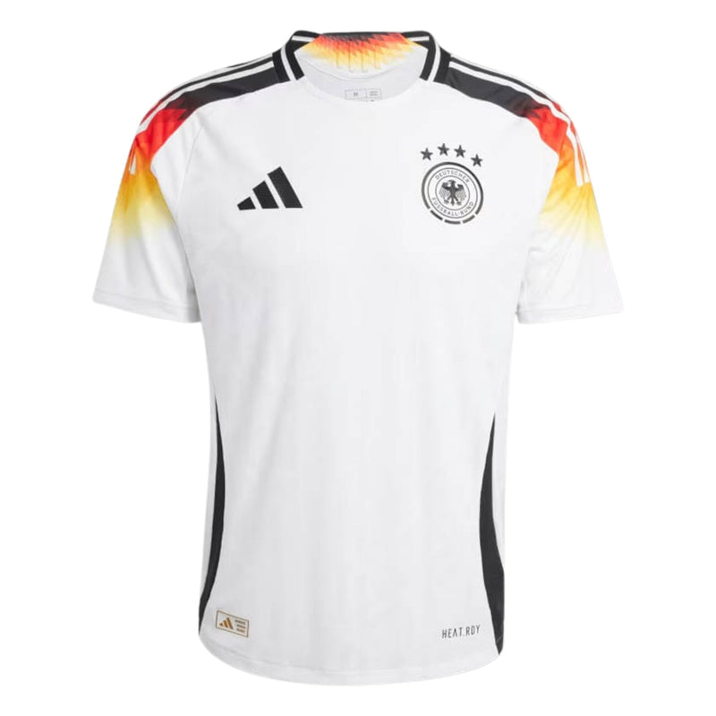 camisa-alemanha-I-Titular-home-2024-2025-versão-torcedor-branca-clássica-vermelho-amarelo-mozaico-preto-kimmich-