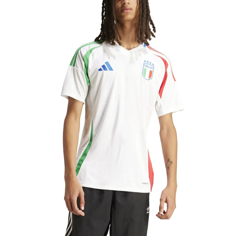 camisa-itália-II-away-reserva-24-25-versao-torcedor-bordado-adidas-seleção-italiana-azul-branco-verde-vermelho