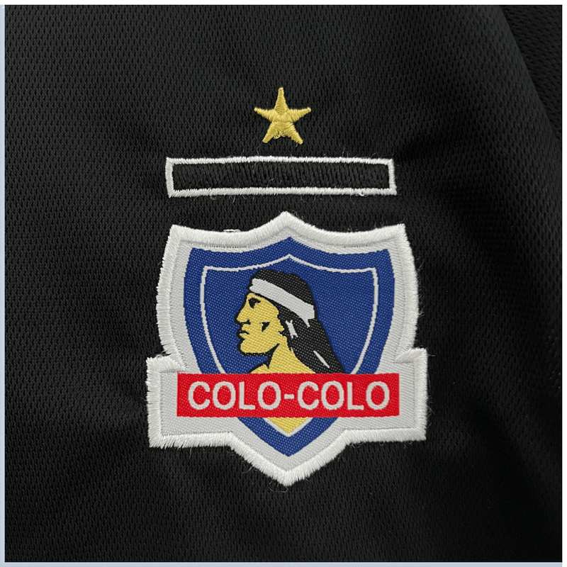 Kit Infantil de Futebol Colo-Colo Away 2024/2025 Preto Branco Manga Listrada