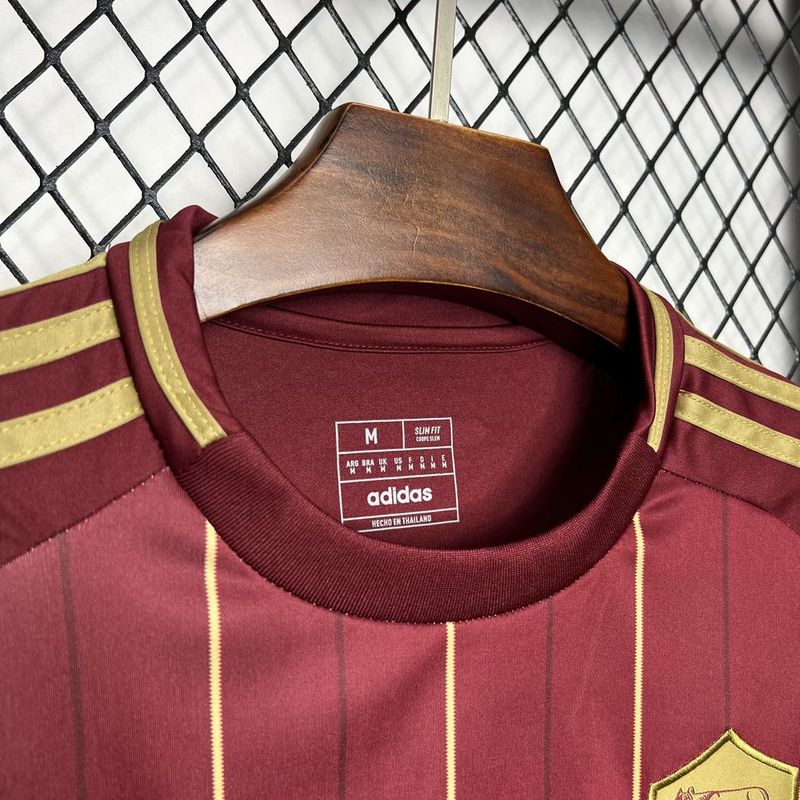 camisa-roma-titular-I-24-25-versao-torcedor-vinho-vermelho-amarelo-bordado-manga-curta-aeroready