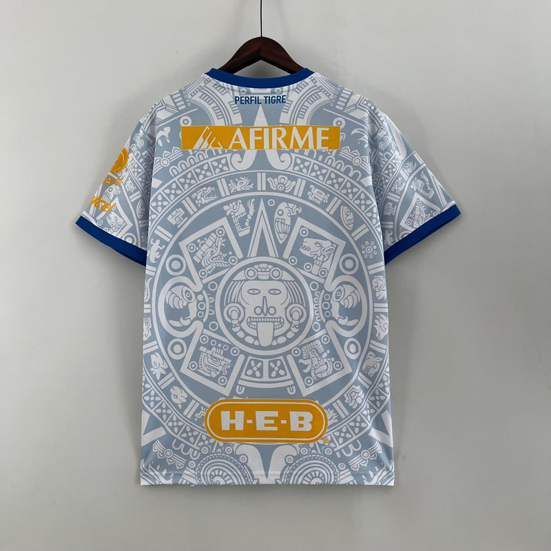 camisa-tigres-adidas-monterrey-23-24-versão-torcedor-branco-azul-amarelo-tigre-méxico-mexicano-Liga-mx-costas