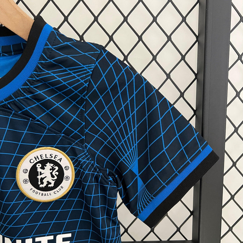 Conjunto Infantil Chelsea II Away Nike 23/24 Futebol - Azul e Preto