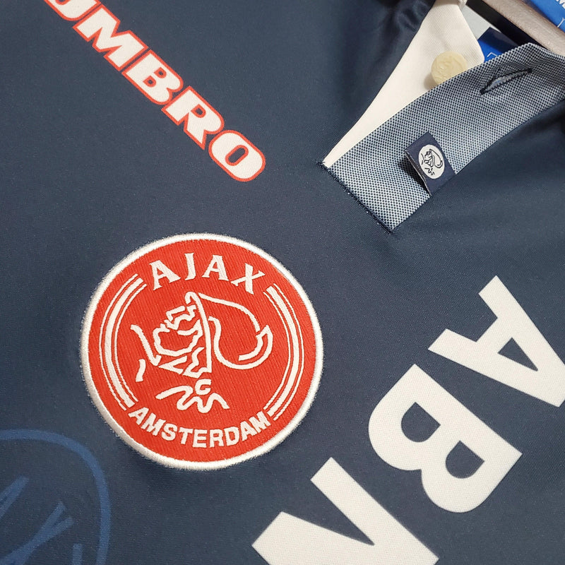 Camisa Ajax II Away 97/98 Azul Vermelho Branco - Uniforme 2 Ajax Reserva 97/098 - Retrô Gola Pólo