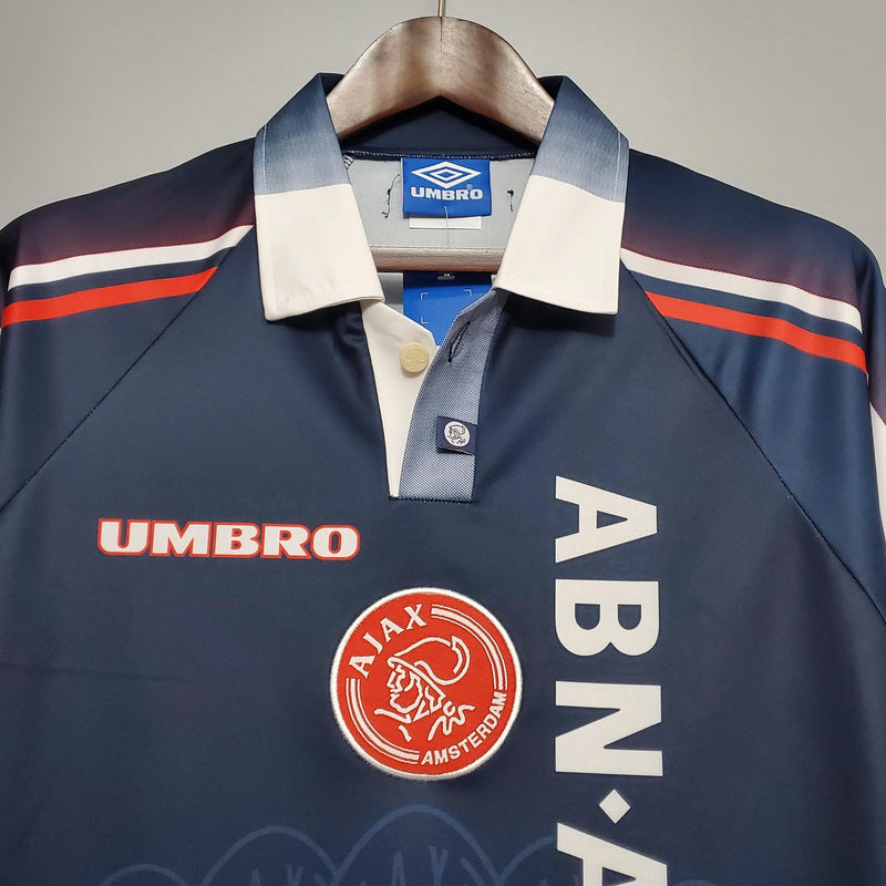 Camisa Ajax II Away 97/98 Azul Vermelho Branco - Uniforme 2 Ajax Reserva 97/098 - Retrô Gola Pólo