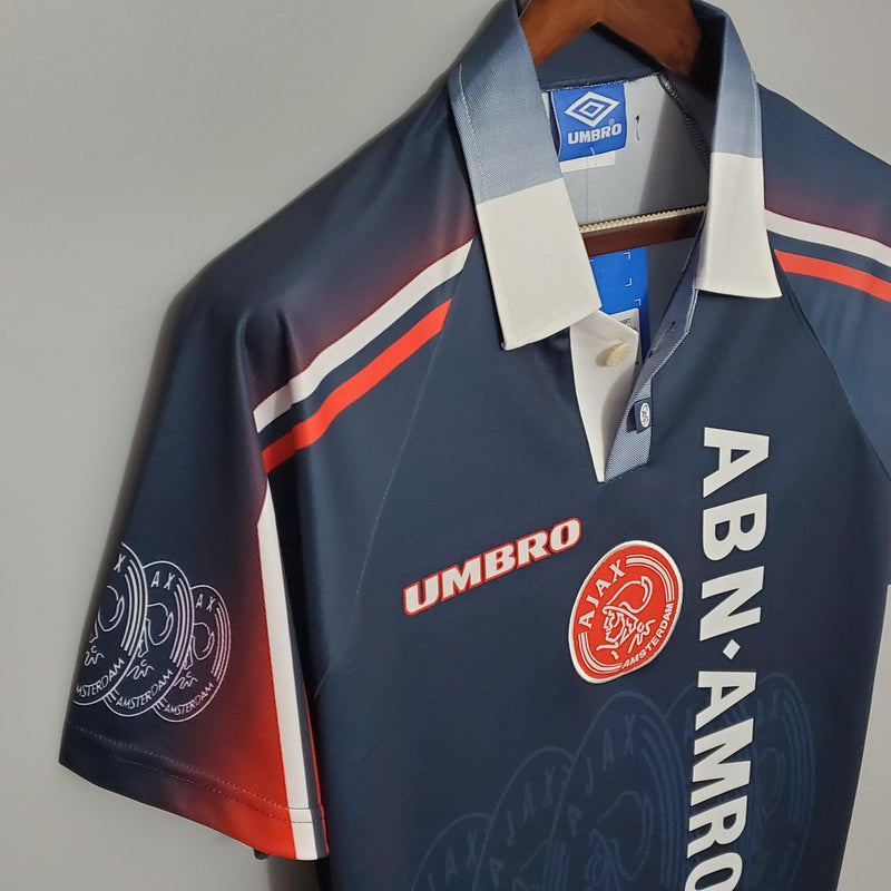 Camisa Ajax II Away 97/98 Azul Vermelho Branco - Uniforme 2 Ajax Reserva 97/098 - Retrô Gola Pólo