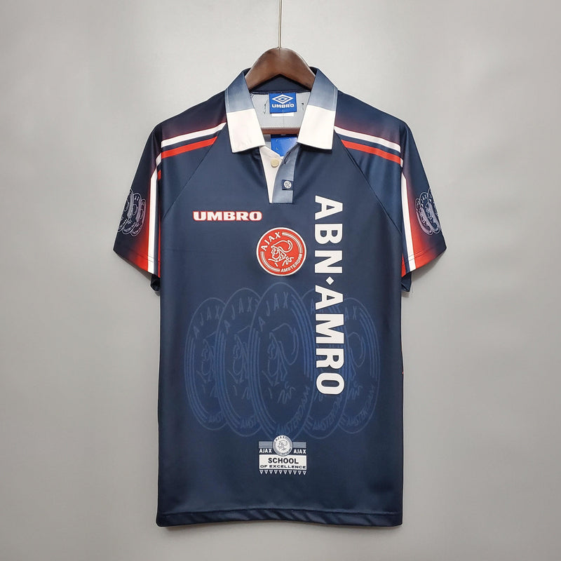 Camisa Ajax II Away 97/98 Azul Vermelho Branco - Uniforme 2 Ajax Reserva 97/098 - Retrô Gola Pólo