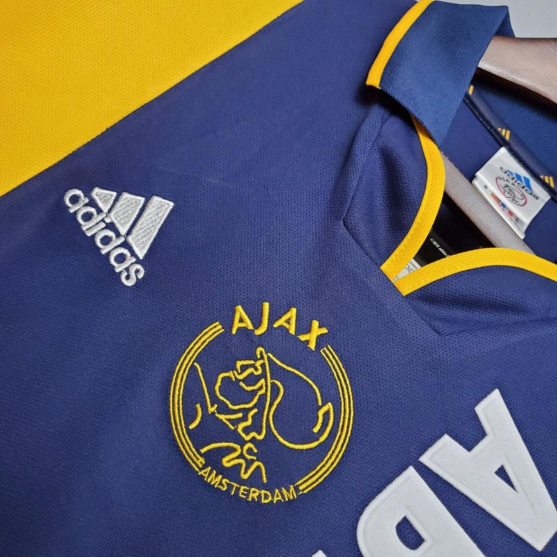 Camisa Ajax Reserva Away Adidas 2000/2001 Azul Amarelo Branco - Uniforme 2 Ajax away 00/01 - Retrô Gola Pólo