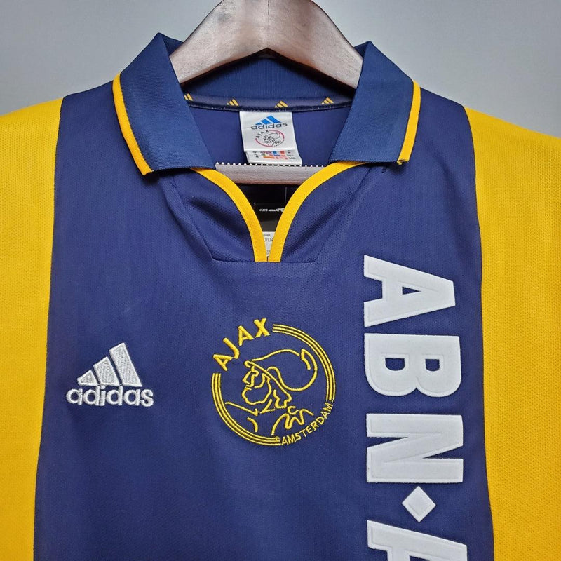 Camisa Ajax Reserva Away Adidas 2000/2001 Azul Amarelo Branco - Uniforme 2 Ajax away 00/01 - Retrô Gola Pólo