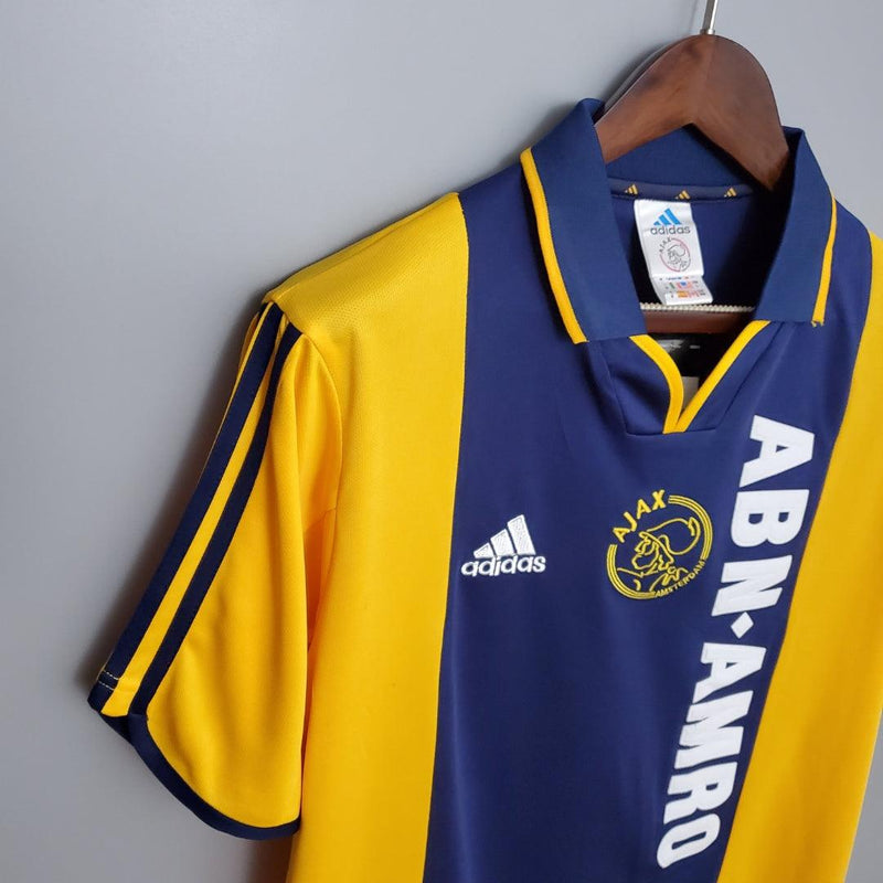 Camisa Ajax Reserva Away Adidas 2000/2001 Azul Amarelo Branco - Uniforme 2 Ajax away 00/01 - Retrô Gola Pólo