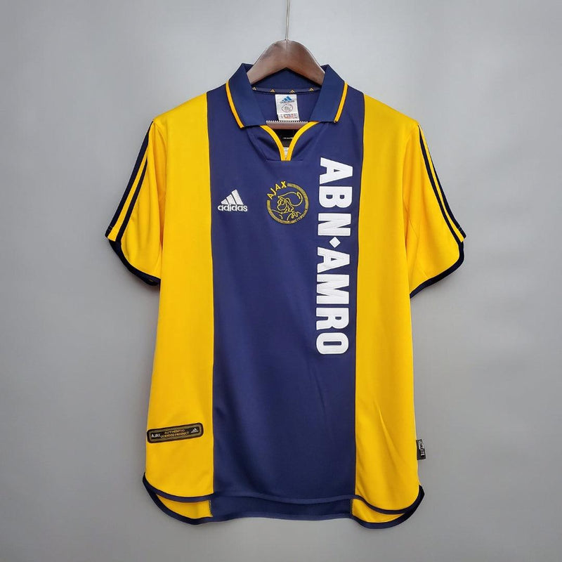 Camisa Ajax Reserva Away Adidas 2000/2001 Azul Amarelo Branco - Uniforme 2 Ajax away 00/01 - Retrô Gola Pólo