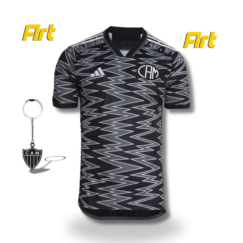 Camisa Atlético Mineiro III 24/2025 + Brinde Chaveiro - Versão Torcedor Cinza Preto