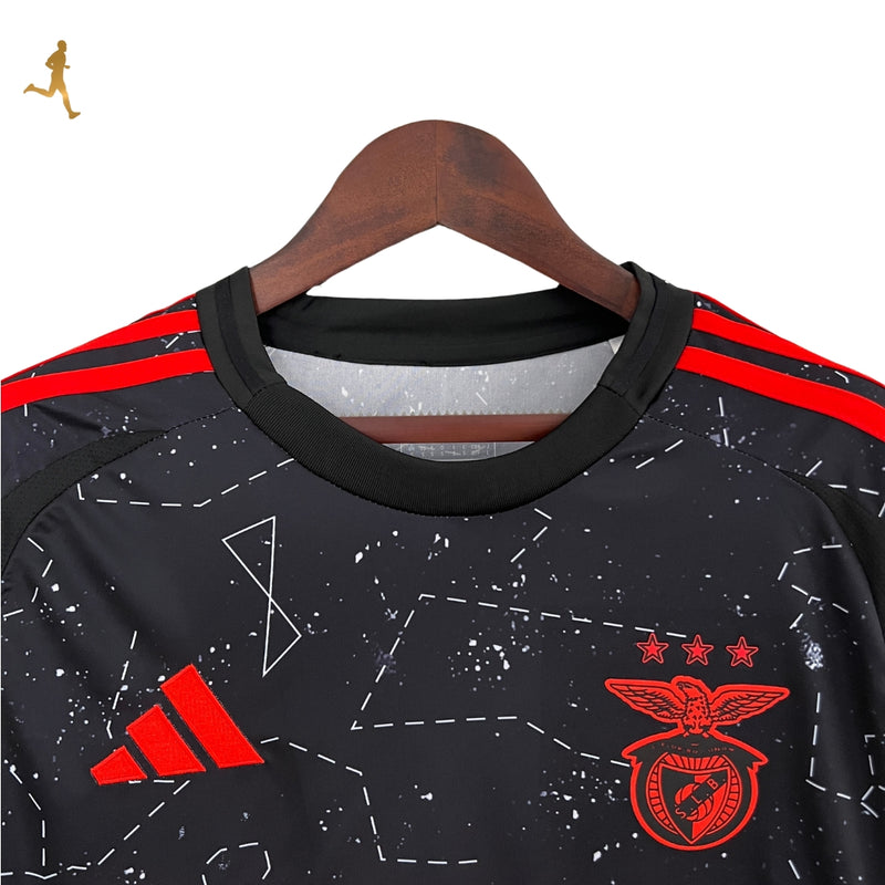 Camisa Benfica II Reserva 24/25 Versão Torcedor Preto Vermelho Visitante Away