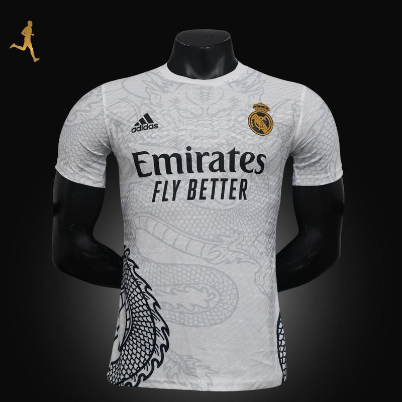 Camisa Real Madrid Concept Dragão Branca Preta 24/25 Adidas Camisa de Time Internacional