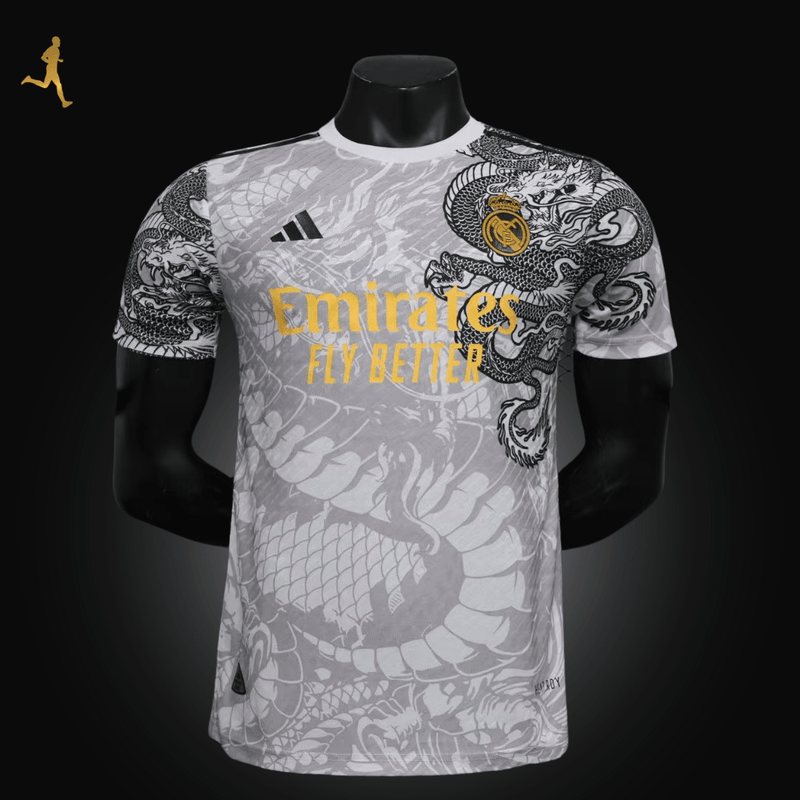 Camisa Real Madrid Concept 2024/2025 Versão Jogador Branco Amarelo Cinza Preto - Edição Concept com Tema do Dragão - Adidas