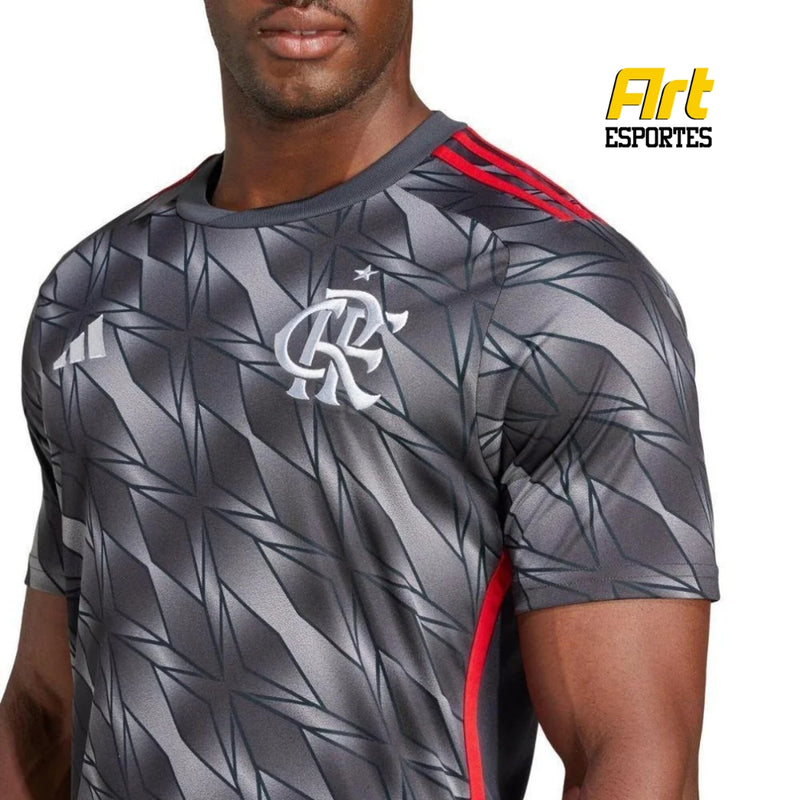 Camisa Flamengo III Masculina 24/2025 Adidas Versão Torcedor Cinza Preto