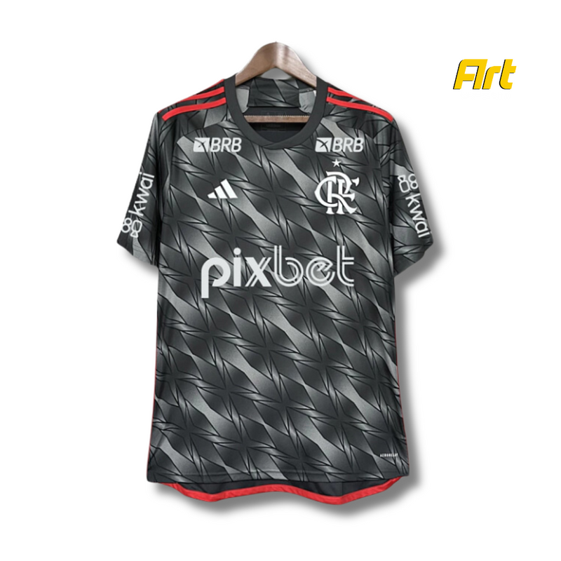 Camisa Flamengo III Masculina 24/2025 Adidas Versão Torcedor Cinza Preto