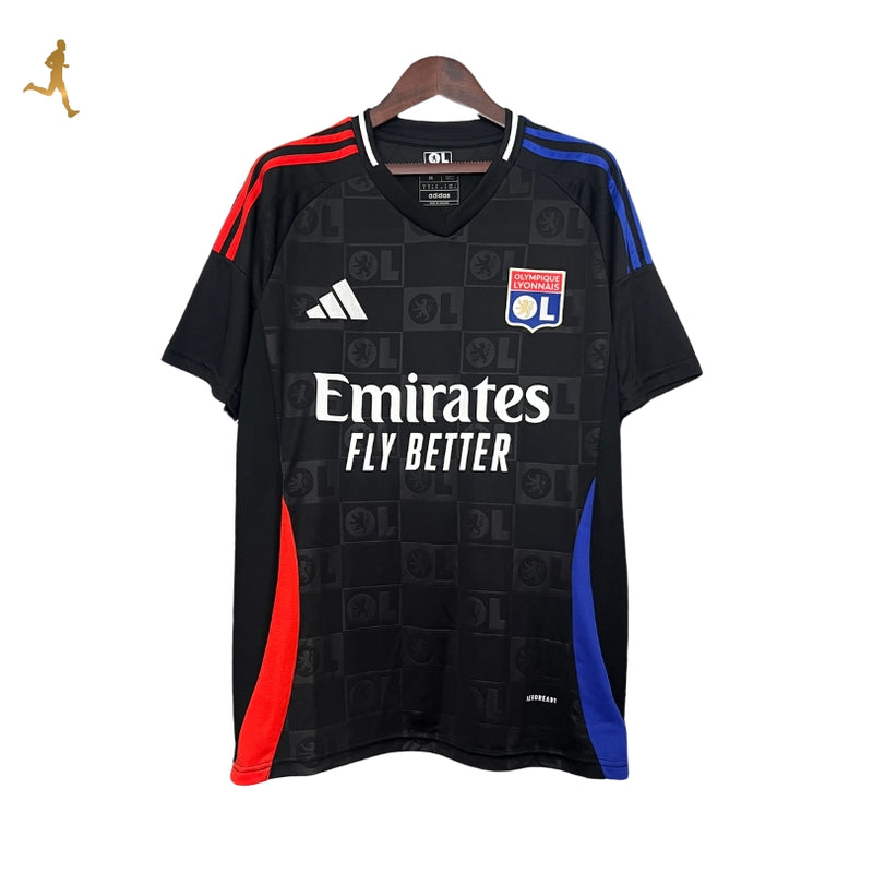 Camisa Lyon I Titular 24/25 Preta Branca Azul Vermelho - Versão Torcedor Home