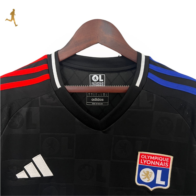 Camisa Lyon I Titular 24/25 Preta Branca Azul Vermelho - Versão Torcedor Home