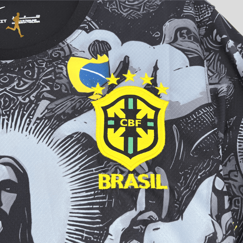 Camisa do Brasil Concept Cristo Redentor - 2024/2025 Nike Preto, Cinza, Branco, Amarelo, Verde.