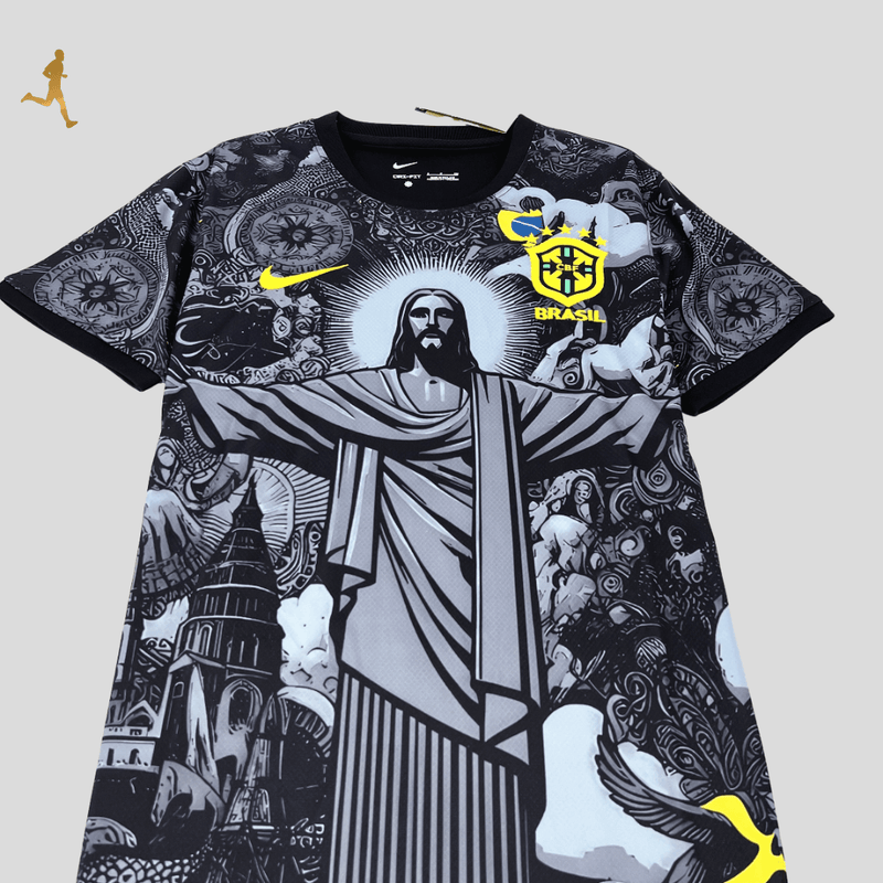 Camisa do Brasil Concept Cristo Redentor - 2024/2025 Nike Preto, Cinza, Branco, Amarelo, Verde.