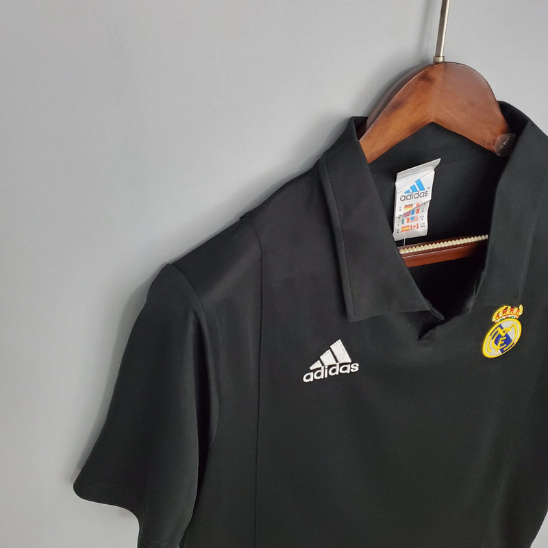 camisa-real-madrid-2002-2003-retrô-gola-polo-manga-curta-reserva-away-II-zidane-ronaldo-roberto-carlos-david-beckham-frente-costas