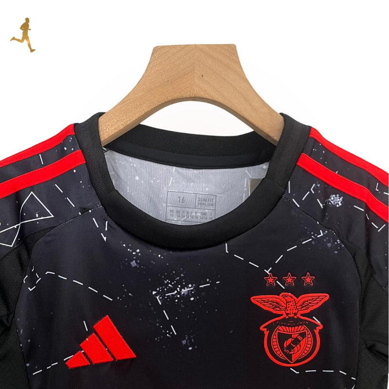 Conjunto Benfica II Infantil Reserva Away 24/25 Versão Torcedor Preto Vermelho Aeroready - Adidas