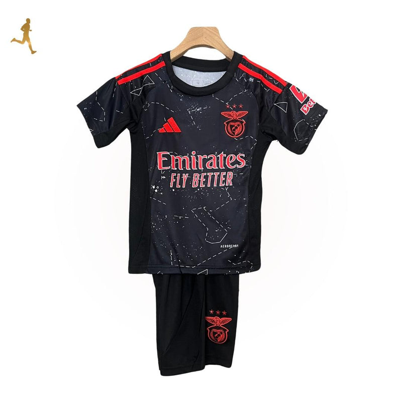 Conjunto Benfica II Infantil Reserva Away 24/25 Versão Torcedor Preto Vermelho Aeroready - Adidas