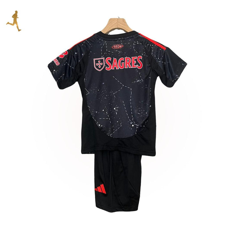 Conjunto Benfica II Infantil Reserva Away 24/25 Versão Torcedor Preto Vermelho Aeroready - Adidas