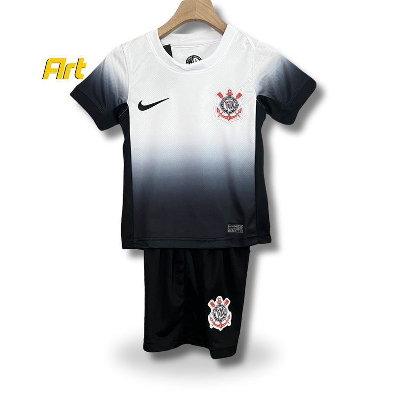 Conjunto Corinthians I Infantil Nike 24/25 Futebol - Branco e Preto Degradê