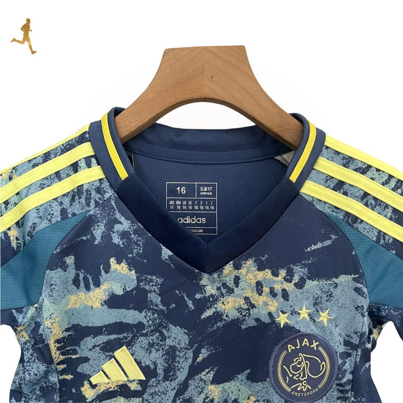 Conjunto Infantil Ajax Titular 24/25 Versão Torcedor Azul Amarelo Branco - Adidas