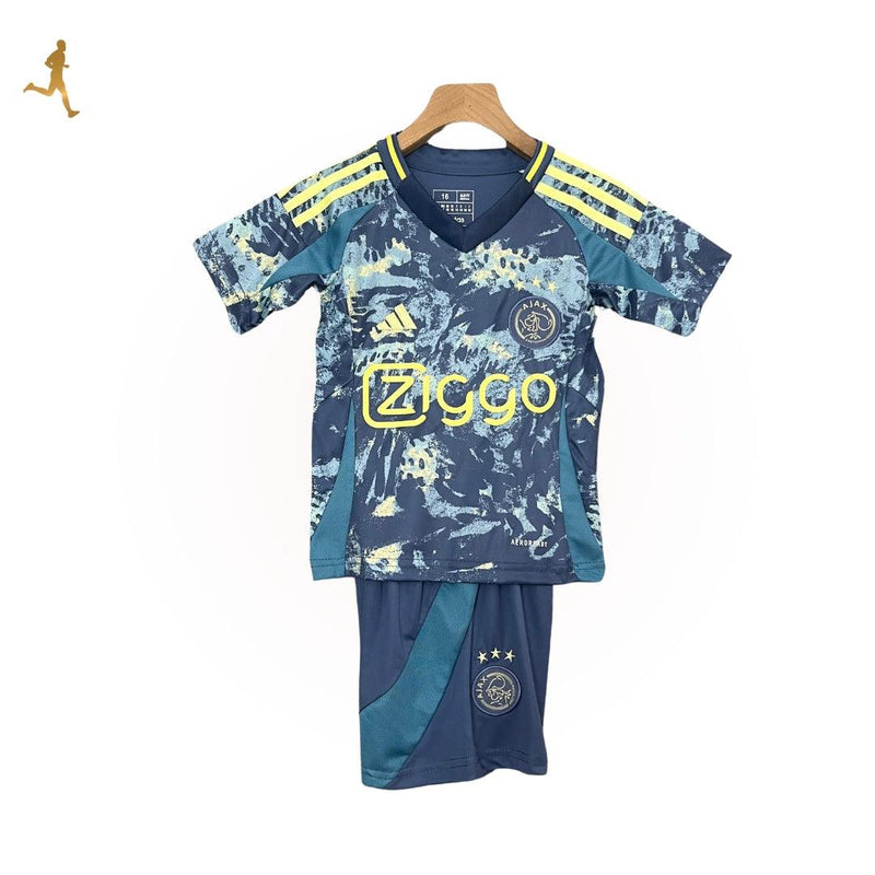 Conjunto Infantil Ajax Titular 24/25 Versão Torcedor Azul Amarelo Branco - Adidas